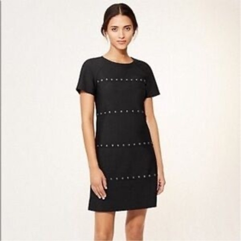 Tory Burch Waterbury Black Short Sleeve Studded Shift Dress